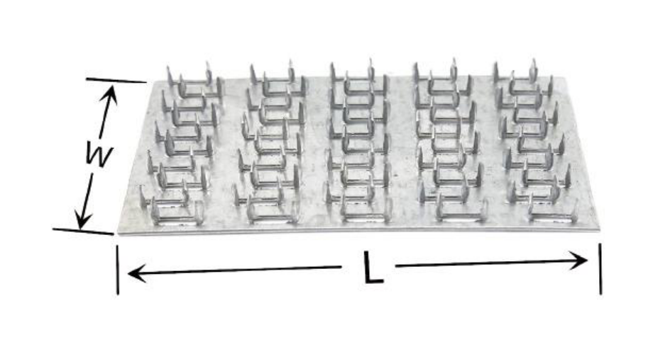 Double-teeth galvanized truss nail plate with W and L dimension markings