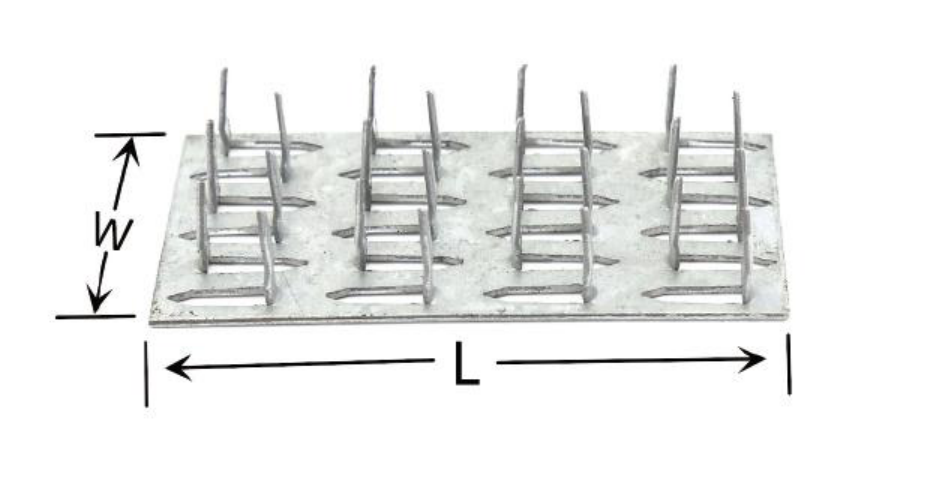 Single-teeth galvanized truss nail plate with W and L dimension markings